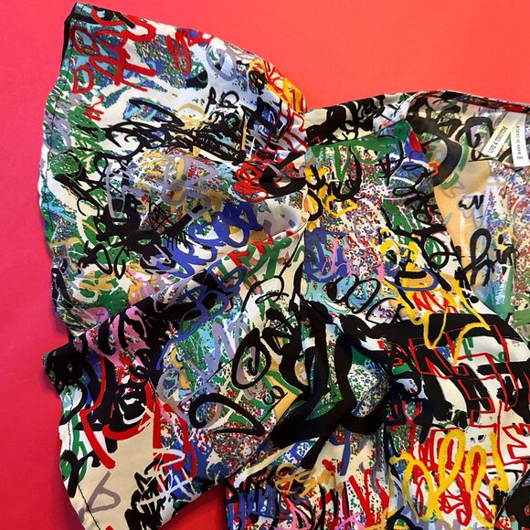 Graffiti Print Punk Top with Ruffled Sleeves, Size M – Bold and Edgy Statement - Picture 8 of 11